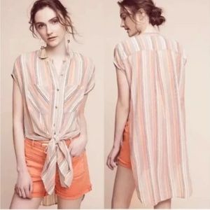 HOLDING HORSES Pastel Stripe Tie-Front Button Shirt - Peach, Cream, Blue